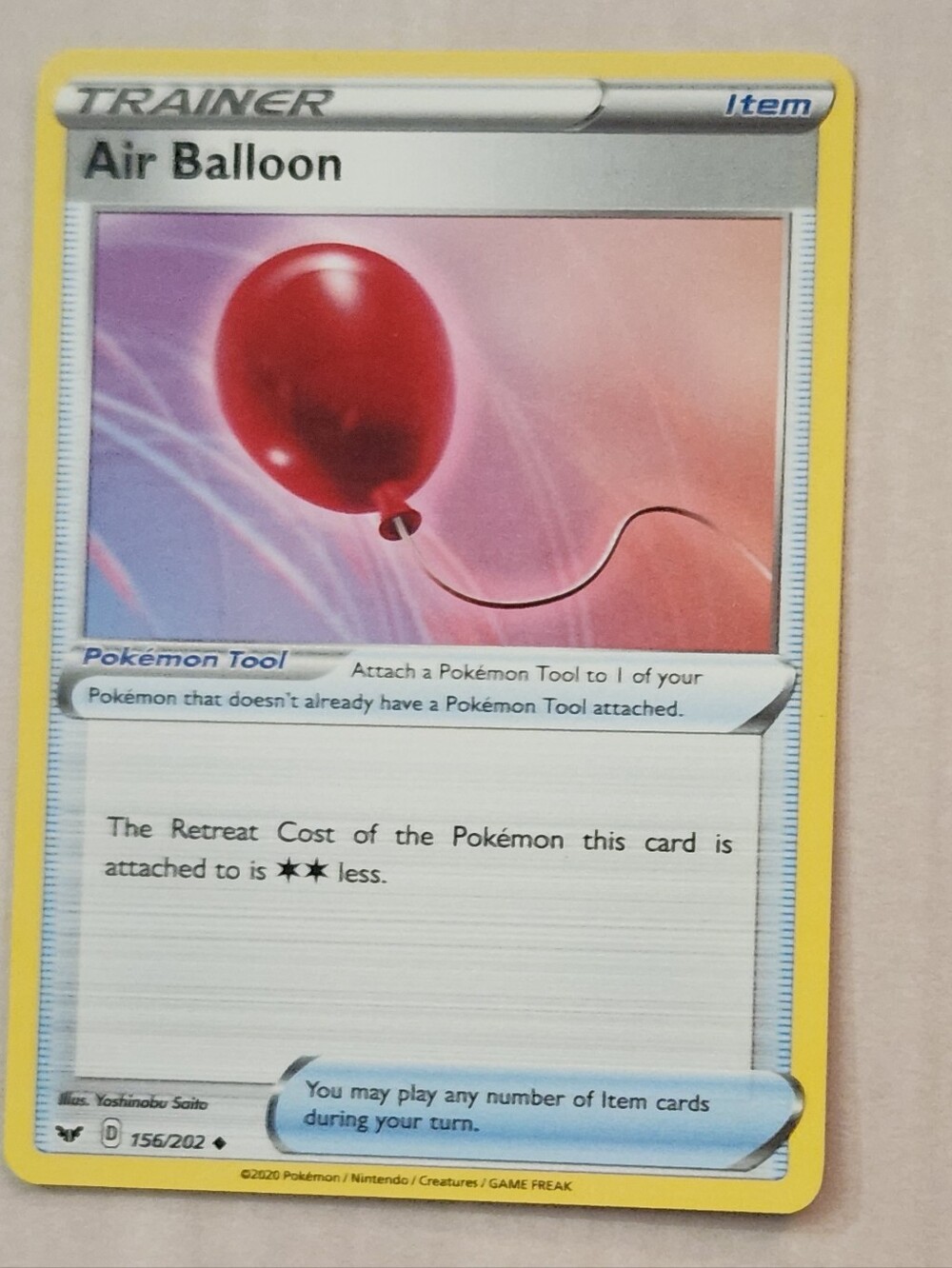 Pokemon Trainet Card AIR BALLOON Sword and Shield 156/202